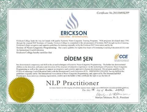 Erickson College International NLP Practitioner sertifikası, Didem Şen