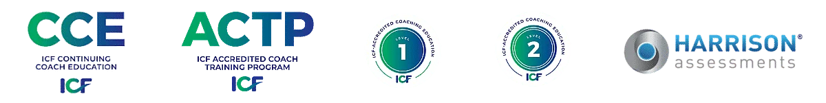 ICF CCE, ICF ACTP, ICF Level 1, ICF Level 2 ve Harrison Assessments sertifika logoları
